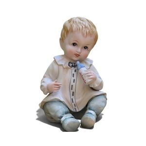 Lefton China Baby Boy Figurine Hand Painted Porcelain KW1927 Blue White